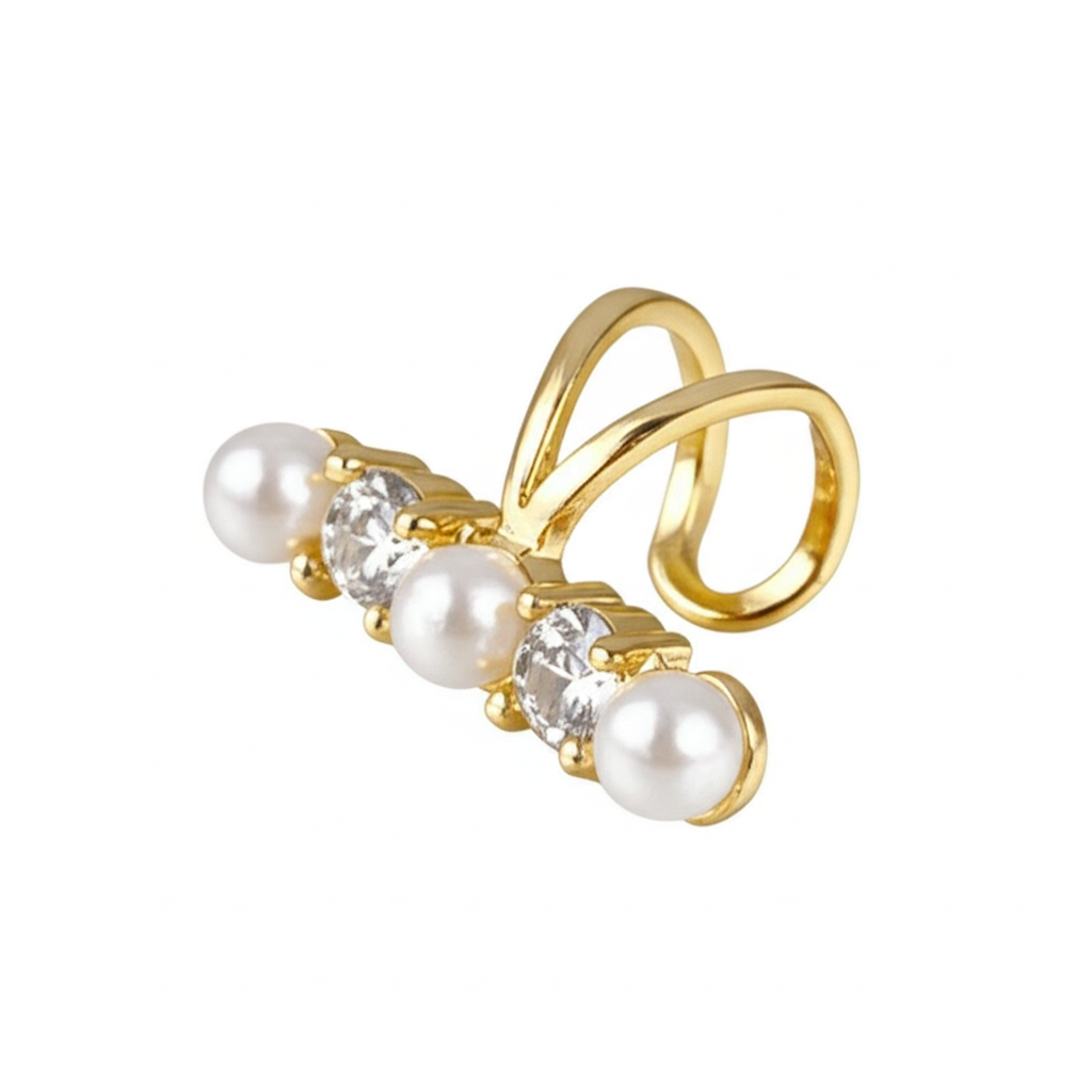925 Sterling Silver No Piercing Pearl CZ Ear Cuff for Women Pack of 5 Pairs Wholesale Jewelry